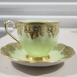 Queen Anne Teacup & Saucer with Gold Gilding